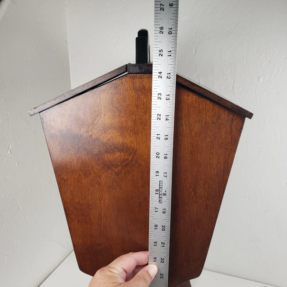 Vintage Priscilla Wooden Sewing Box On Stand Removable Tray Dark Brown Storage